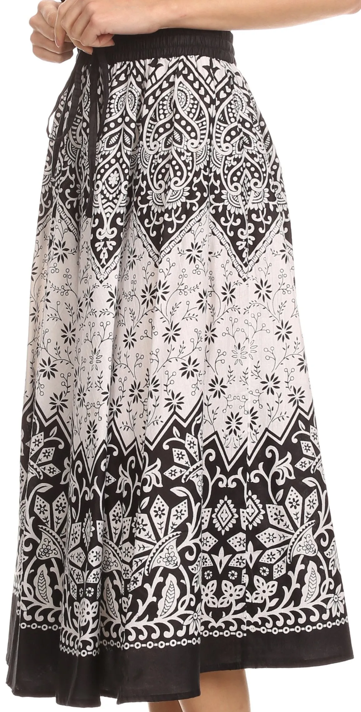 Sakkas Denia Circle Skirt With Floral Printed Designs And Adjustable Waistband