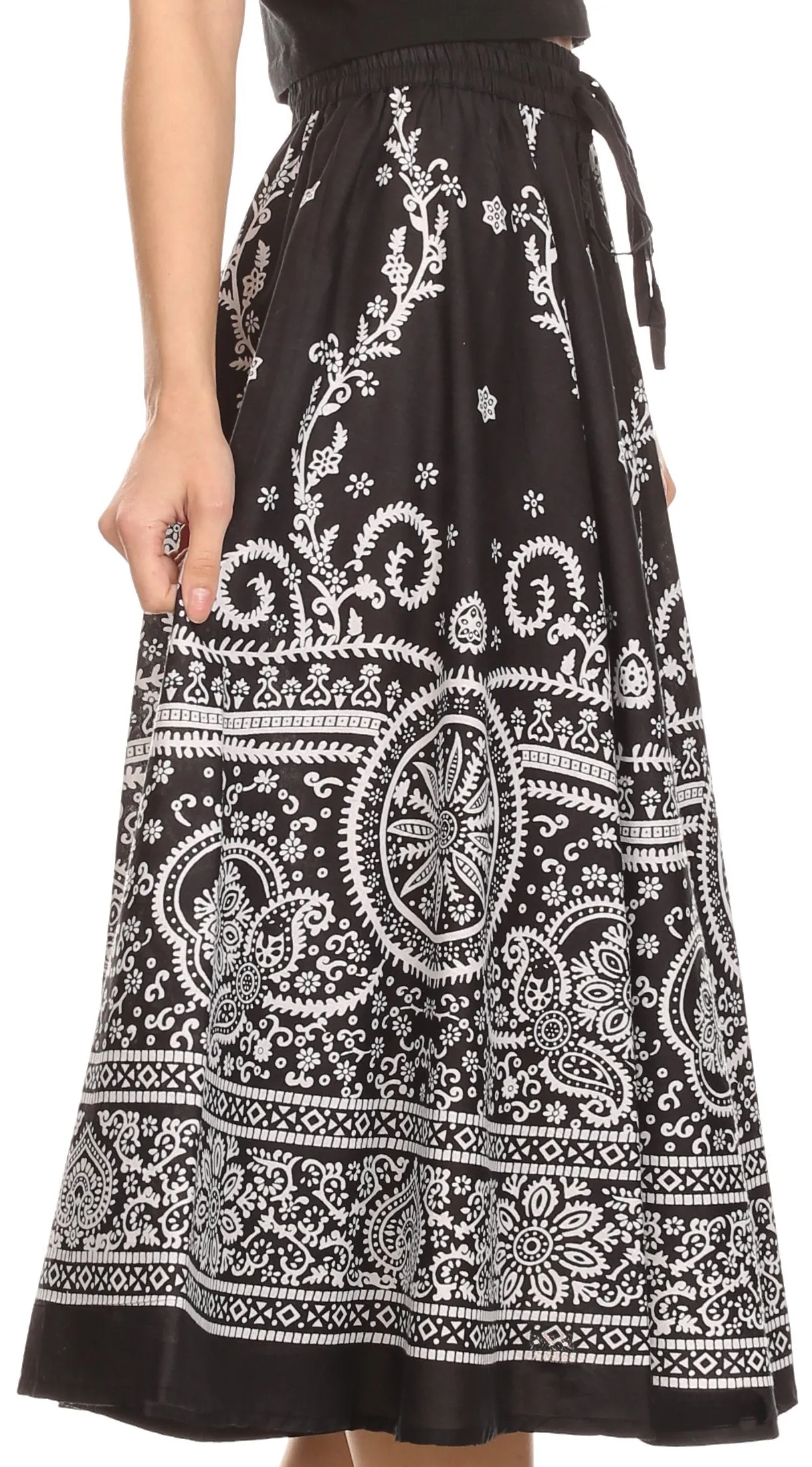 Sakkas Denia Circle Skirt With Floral Printed Designs And Adjustable Waistband