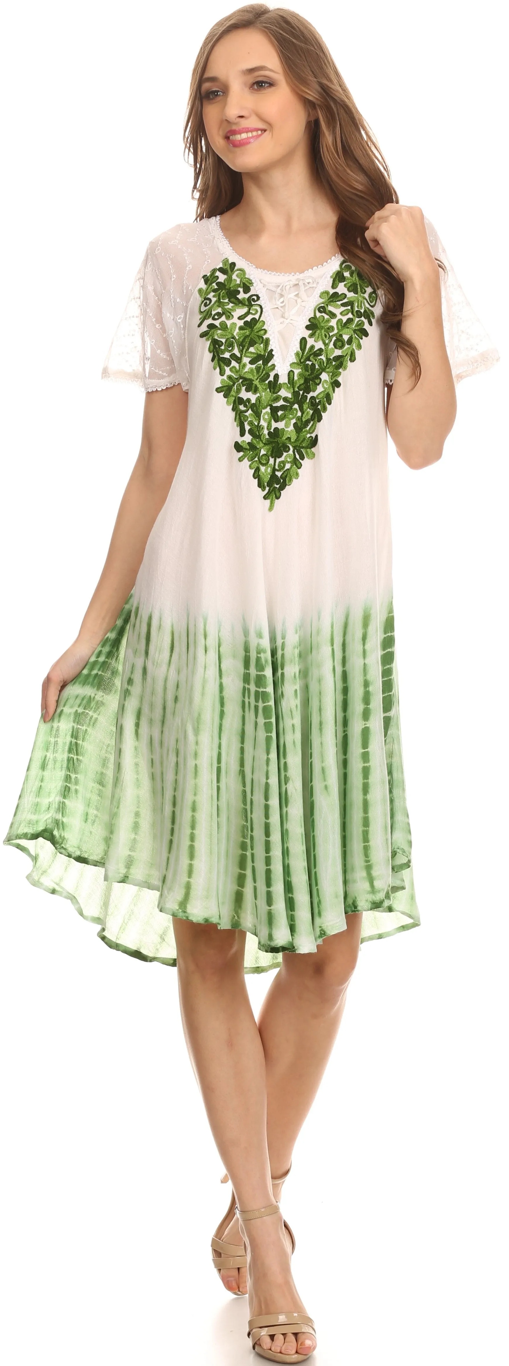 Sakkas Francea Mid Length Caftan Embroidered Cap Sleeves Dress / Cover Up