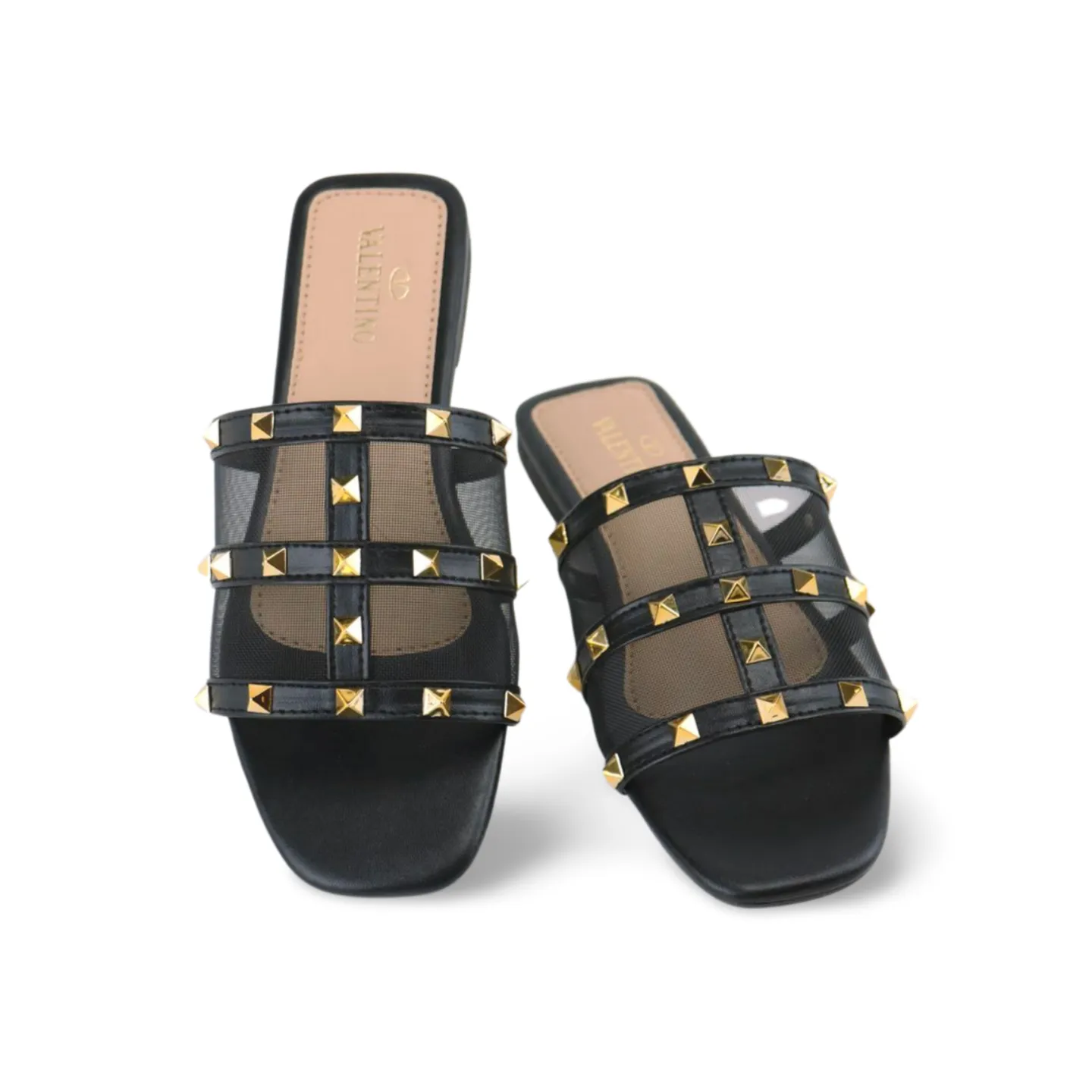 Stylish Women's Flat Sandals with Gold Stud Accents