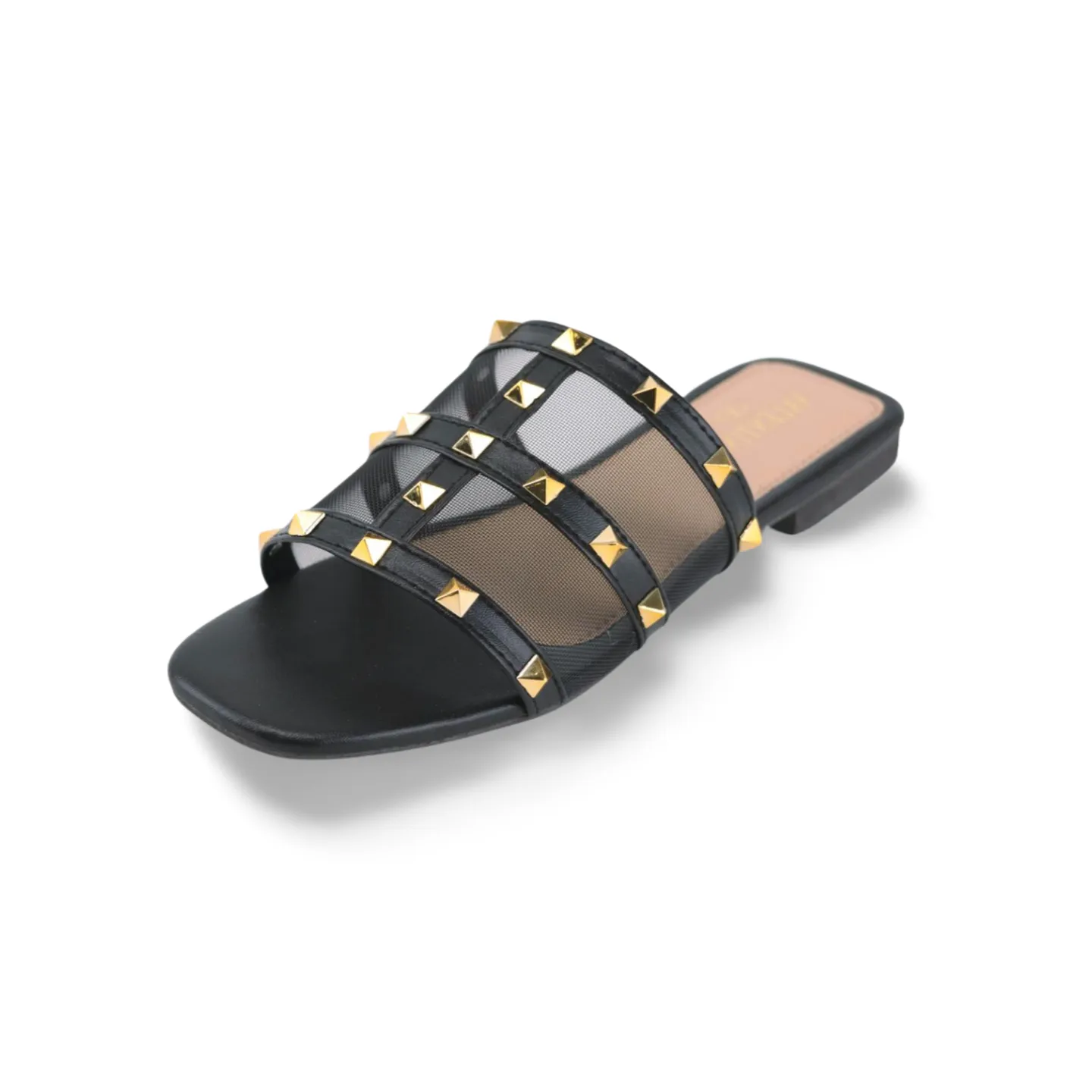 Stylish Women's Flat Sandals with Gold Stud Accents