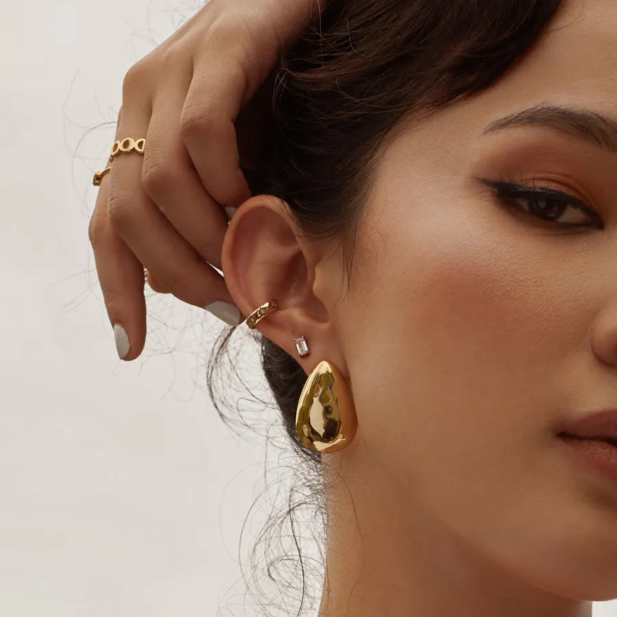 Teardrop Dome Gold Stud Earrings