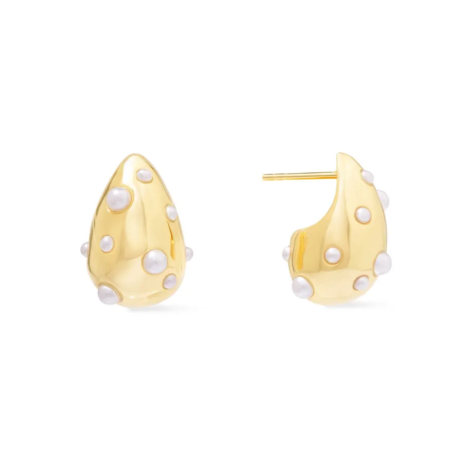 Teardrop Pearl Gold 20mm Stud Earrings