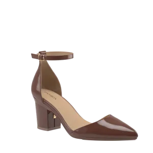 The D'Orsay - Walnut Patent   Block Heel Kit 3 Walnut - FINAL SALE