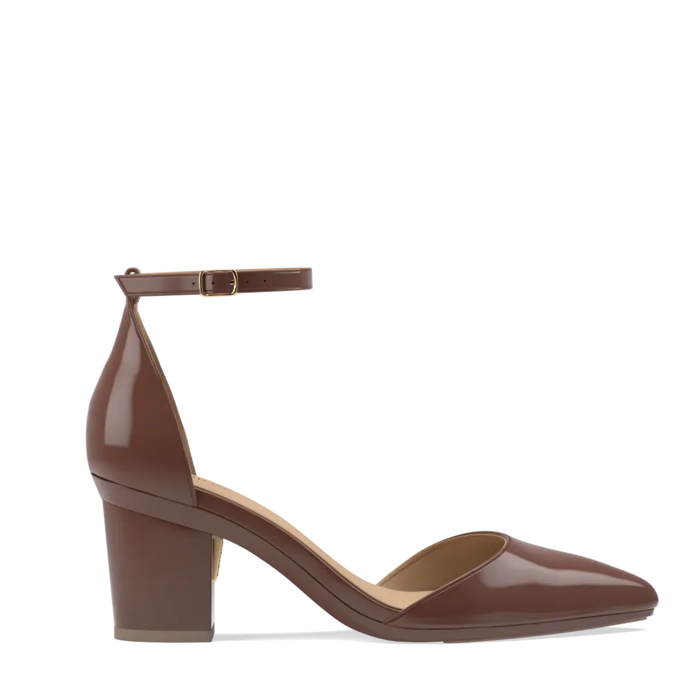 The D'Orsay - Walnut Patent   Block Heel Kit 3 Walnut - FINAL SALE