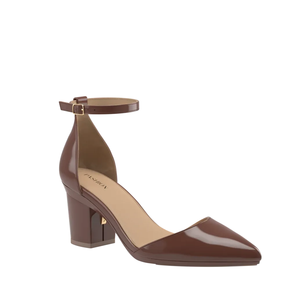 The D'Orsay - Walnut Patent   Block Heel Kit 3 Walnut - FINAL SALE