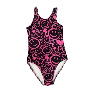 Tweenstyle by Stoopher Black & Pink Smiles Print Swimsuit