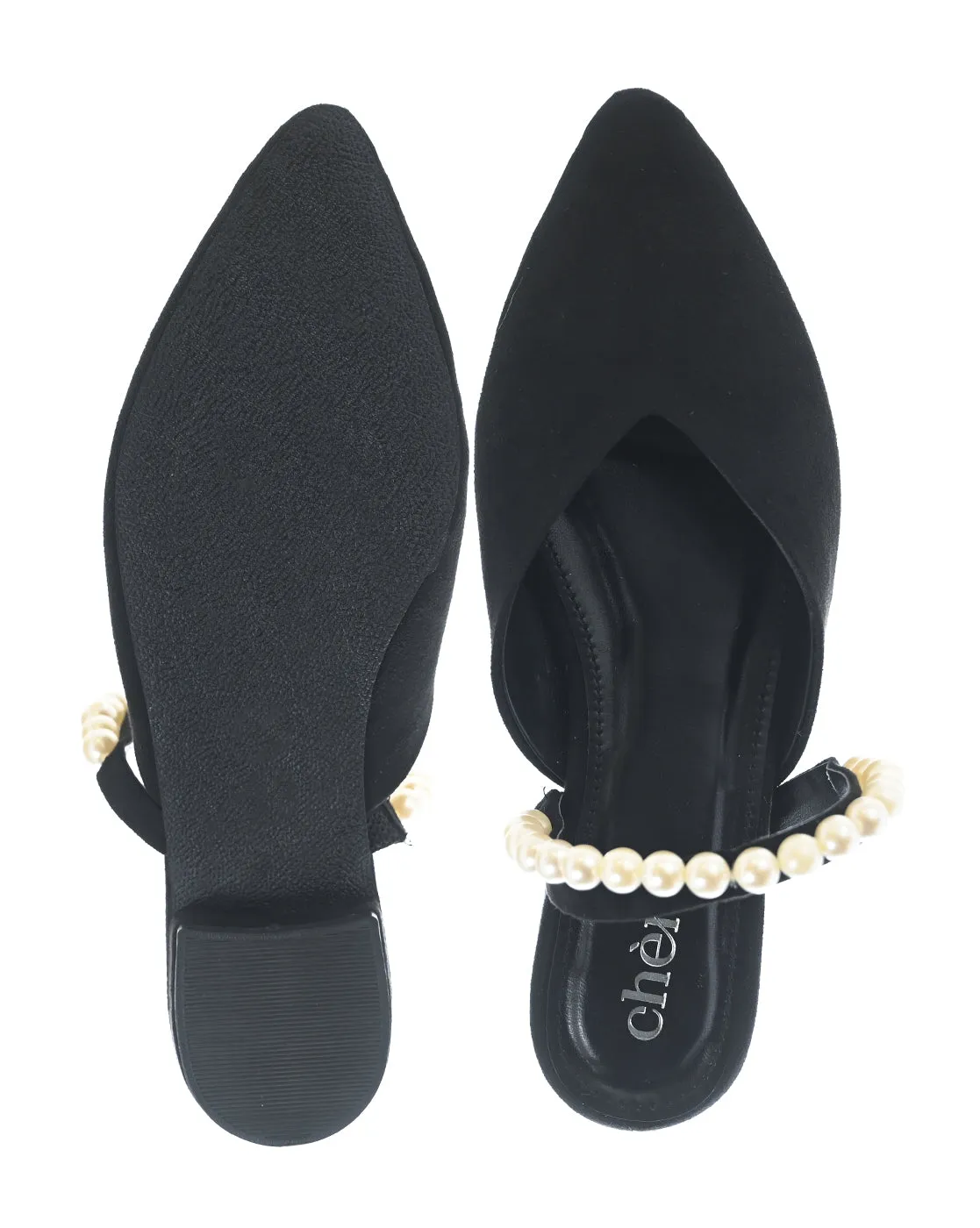 Velvet Noir Pearl Mules for Women