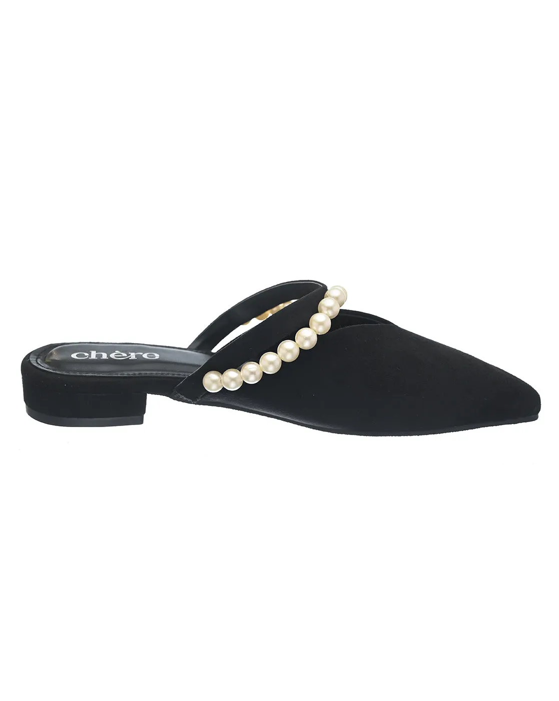 Velvet Noir Pearl Mules for Women