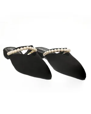 Velvet Noir Pearl Mules for Women