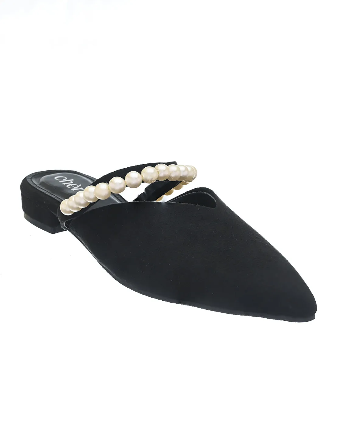 Velvet Noir Pearl Mules for Women