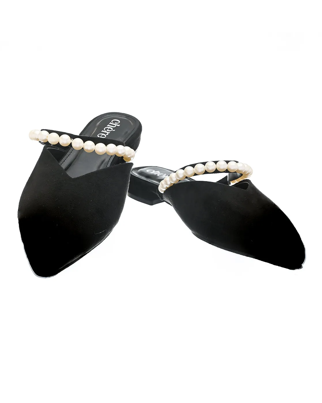 Velvet Noir Pearl Mules for Women