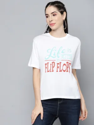 Women White Life-Is-Better-In-Flip-Flops T-Shirt